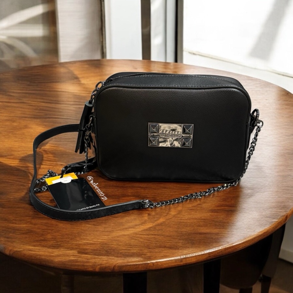 Valentino Black W/Gunmetal Hardware Babette Leather Crossbody Bag + Dustbag NWT